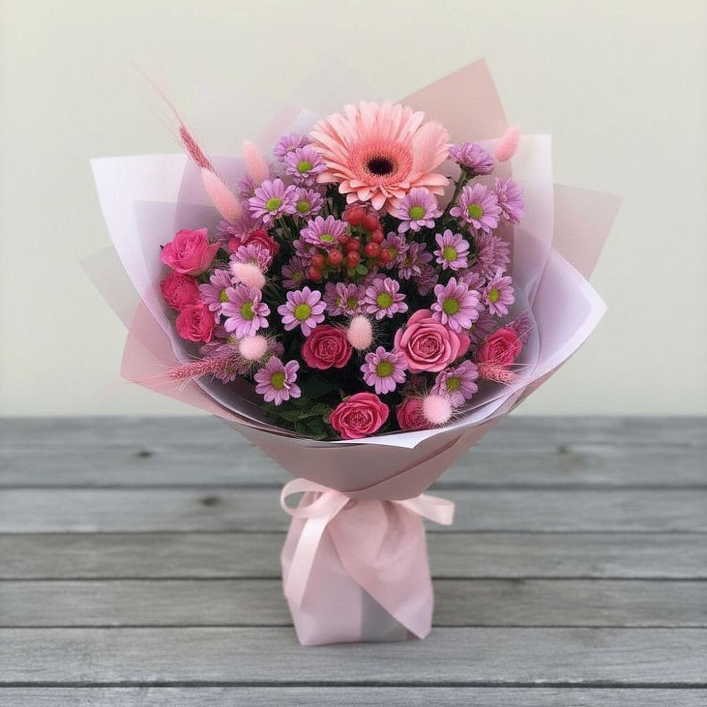 Букет цветов из: Розы, Герберы и Хризантемы в Колпашево